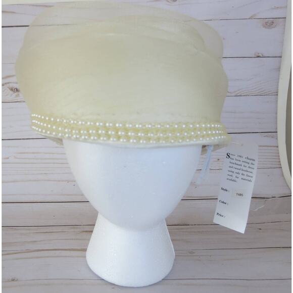 CHARM\'S *NWT* Hat CHURCH/KENTUCKY DERBY/WEDDING Beaded Bow Ivory/Off White
